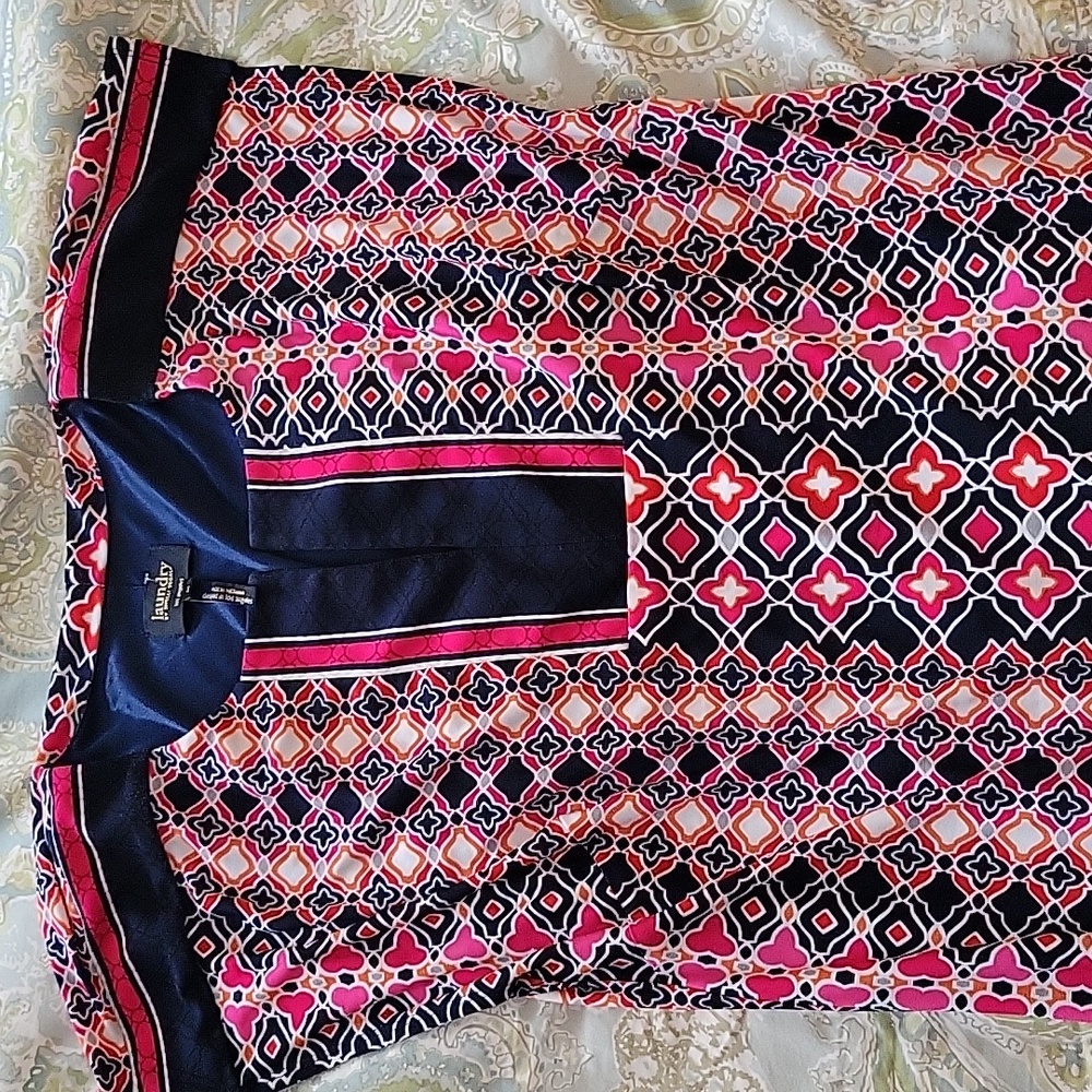 LAUNDRY SHELLI SEGAL Pink and Blue Geometric Pattern Stretch Shift - Picture 8 of 11
